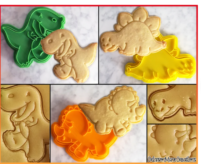 A T-Rex, Stegosaurus, Triceratops  Set of 3 cookie Cutter 3D printed Made in Australia.