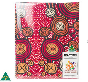 Teddy Gibson Aboriginal design tea towel, made in Australia