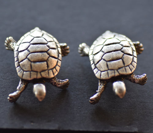 Turtle Pewter  Antique Silver Plated cuff links - Peek a Boo