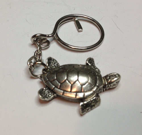 Turtle Green Sea Pewter Key Ring Antique Silver Plated -Peek-a-Boo