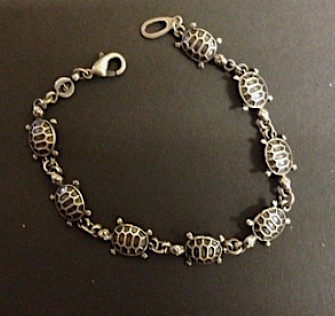 Turtle Pewter  Antique Silver Plated Bracelet: Peek-a-Boo