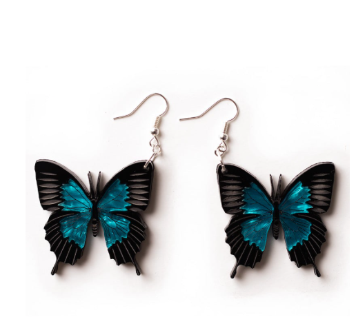 Ulysses Butterfly Earrings Marble Acrylic By Martini Slippers.