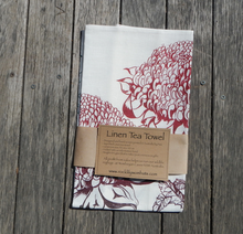 Load image into Gallery viewer, Waratah printed on White Linen Tea Towel Made in Australia