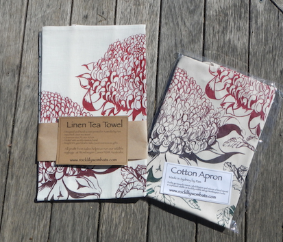 Waratah Cotton Drill Apron + Linen tea towel set