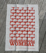 Load image into Gallery viewer, A Wombat Print Red Earth on white Linen Tea Towel made in Australia