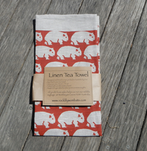Load image into Gallery viewer, A Wombat Print Red Earth on natural Linen  tea towel made in Australia