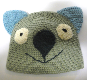 Drop bear, Wombat, Koala Hat 100% wool  7 - 12 X Small Adult: sage blue