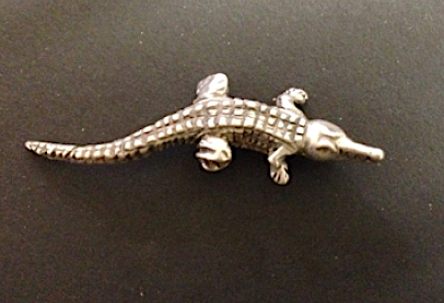 Crocodile pewter brooch Antique silver: Peek-a- Boo