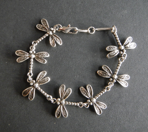 Dragon fly Pewter  Antique Silver Plated Bracelet: Peek-a-Boo