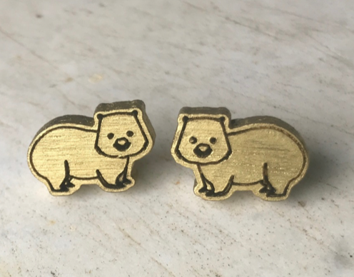 Wombats  gold wood Small 12 mm  studs By Dianna