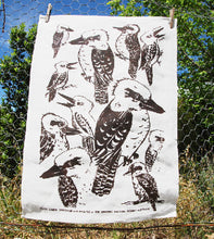 Load image into Gallery viewer, Kookaburra Brown print on Linen Tea Towel