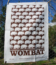 Load image into Gallery viewer, Wombat tea towel natural linen Brown print