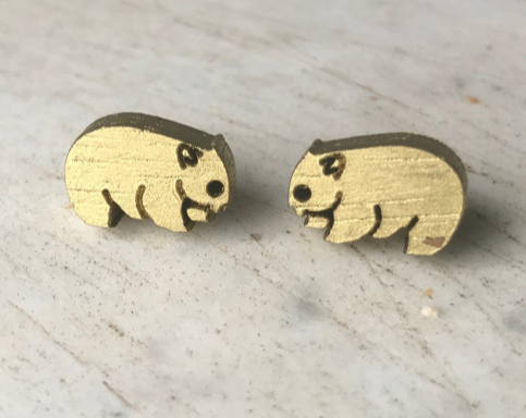 Wombats  gold wood Small 12 mm  studs By Dianna