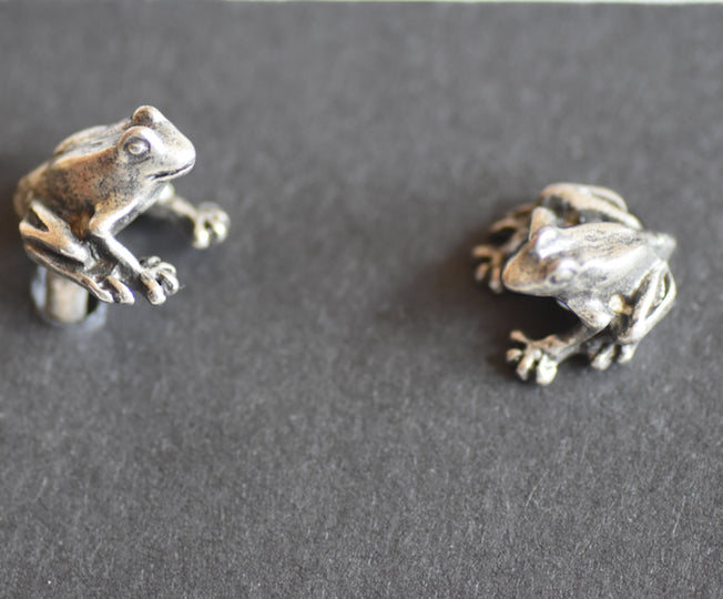 Frog Sitting Pewter Cufflinks Antique copper Plated  Peek-a-Boo